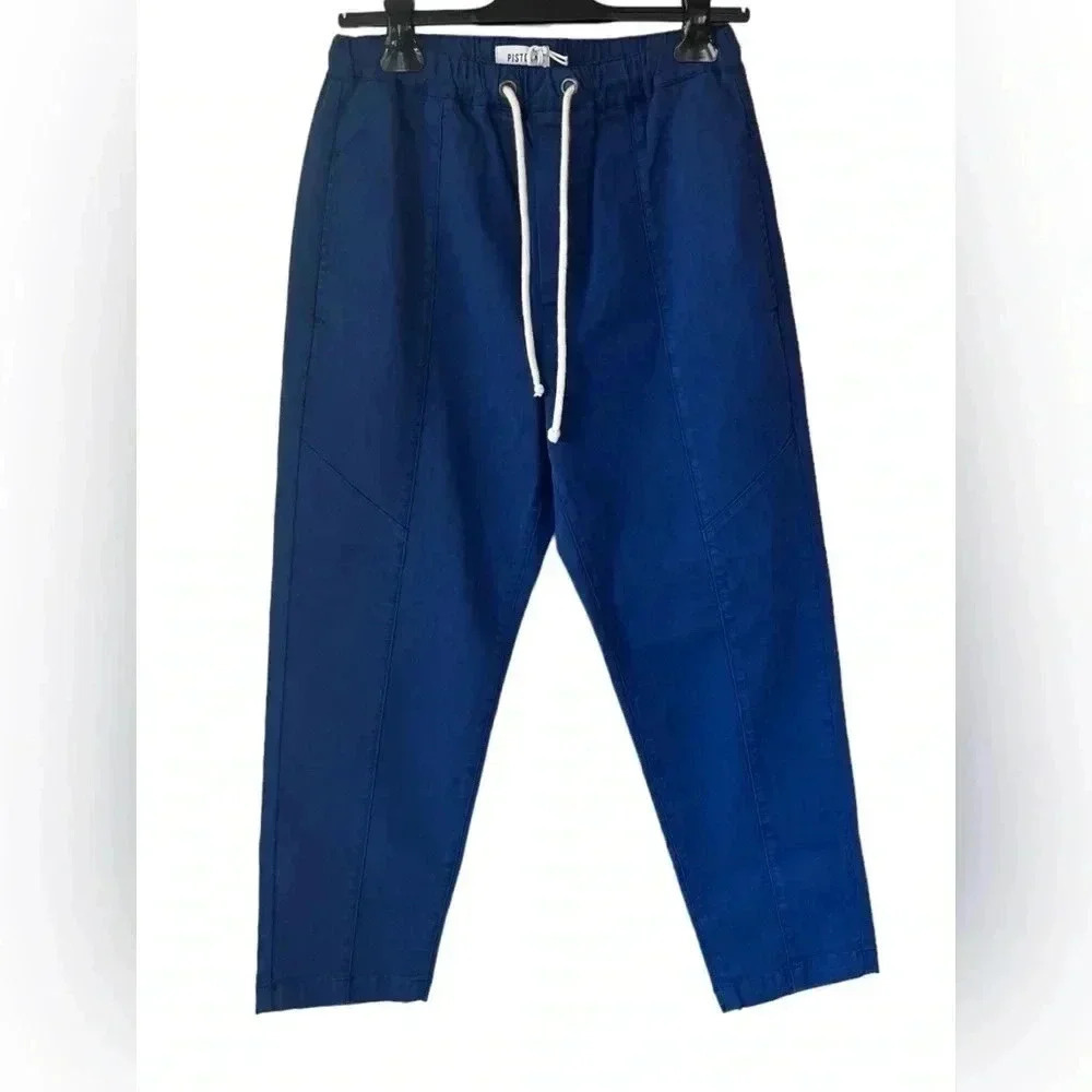 Pistola Women's Size 26 Cropped Paperbag Pants with Drawstring in Navy Blue - Picture 2 of 7